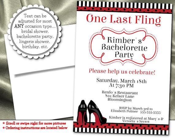 Party Invitations, Sexy Black & Red High Heel Stilettos, Bridal Shower, Lingerie Shower, Bachelorette Party, Birthday, Digital or Printed Il_570xn