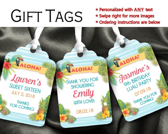 PRINTED Favor Tags, Gift Tag, Hawaiian, Tropical, Hibiscus Flowers, Luau, Pool Party, Summer, Birthday, Bridal, Baby Shower, Wedding Il_570xn