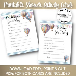 Jeux de fête pour baby shower à imprimer | Montgolfières | Activité sous la douche | Prédictions pour bébé | voeux de bébé pour bébé | Couleurs pastel