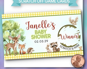 Woodland Baby Shower Scratch Off Game Cards (Comes in sets of 10 cards)