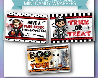 PRINTABLE Mini Candy Wrapper Templates | Party Favors | Halloween | Vampire Ghost Skeleton Kids | PDFs | Instant Download