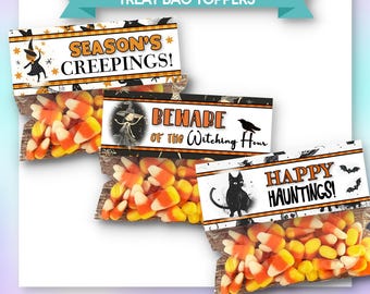 Halloween Treat Bag Toppers: Witches & Cats - 3 Printable PDF Designs (Instant Download)