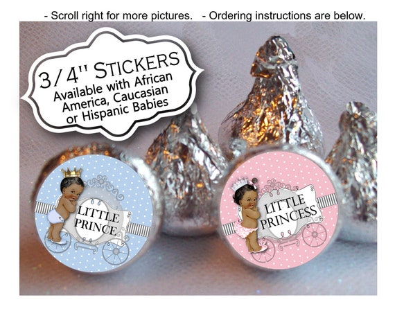 3/4" Candy Stickers, Baby Gender Reveal, Baby Shower, Pink, Blue, Royal Prince, Royal Princess, Babies, Crowns, Sheet of 108 Stickers Il_570xn