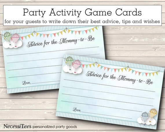Mommy to Be Advice Cards, Baby Shower Game Card, Shower Party Activity, Hot Air Balloons, Clouds, Pastel Colors Il_570xn