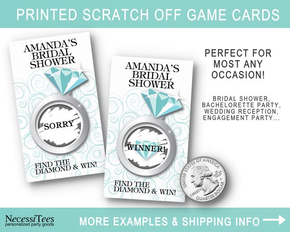 Scratch Off Game Cards, Party Activity, Bridal Shower, Engagement Party, Birthday, Aqua Blue & White Color Scheme, Diamond Ring Il_570xn
