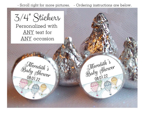 3/4" Round Candy Stickers, Candy Favor Labels, Pastel Hot Air Balloons, Bridal or Baby Shower, Wedding, Birthday, Sheet of 108 Stickers Il_570xn