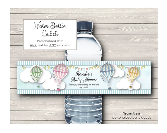 Waterproof Peel & Stick Water Bottle Labels, Pastel Hot Air Balloons, Clouds, Wedding, Bridal Shower, Baby Shower, Birthday Il_570xn