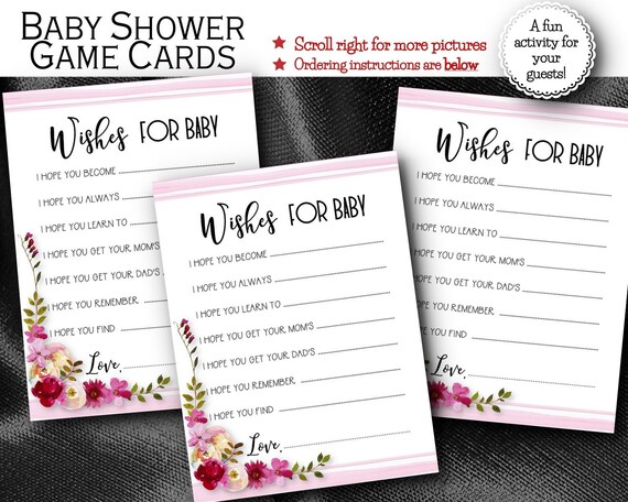 Wishes for Baby Game Cards, Baby Shower Party Games, Party Game Card, Activity Game Cards, Wine, Burgundy, Pink Roses, Flowers, Florals Il_570xn