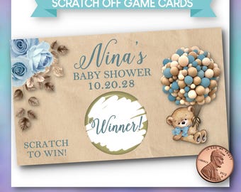 Baby Shower Scratch Off Game Cards | Blue Bear, Roses - Set of 10