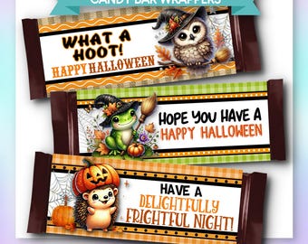Candy Bar Wrapper Templates | Halloween | Halloween Frog, Owl, Hedgehog | PDFs | Instant Download