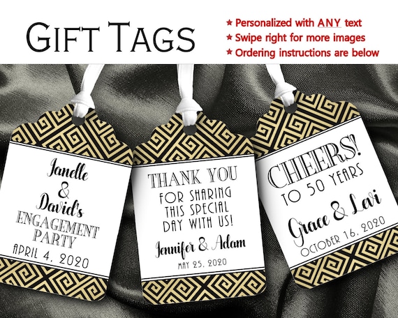 Favor Tags, Gift Tag, Gatsby, Art Nouveau, Art Deco, Black, Gold, Wedding, Anniversary, Bridal Shower, Birthday Il_570xn