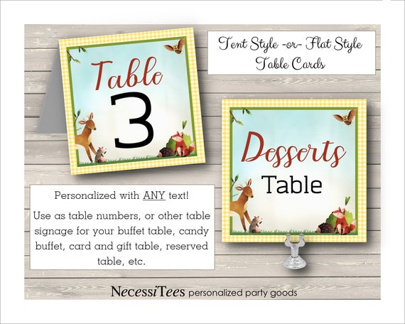 Table Number Cards, Food Labeling Cards, Table Signs, Baby Woodland Animals, Fox, Mouse, Deer, Hedgehog, Baby Shower, Birthday Party Il_570xn
