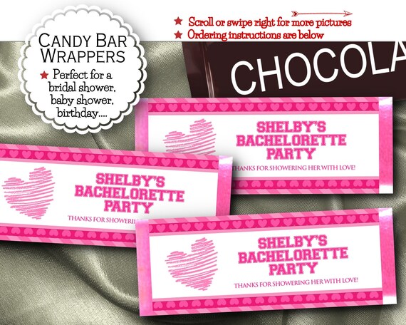 Candy Bar Wrappers, Party Favors, Pink & Hot Pink, Stripes, Hearts, Bridal or Baby Shower, Birthday, Bachelorette Party, Lingerie Shower Il_570xn