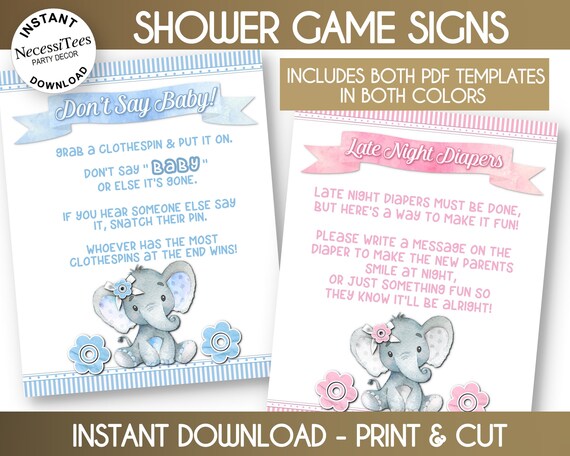PRINTABLE Shower Signs Set, Shower Activity, Pastel Pink & Blue Baby ...