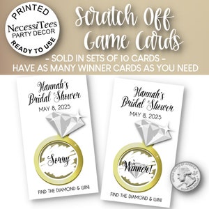 PRINTED Scratch Off Cards | Set of 10 Cards | Party or Shower Activity | Diamond Ring Design | Gold Ring | Bridal Shower or Engagement