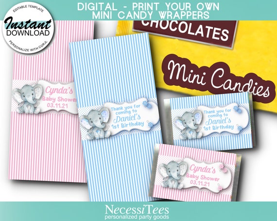 PRINTABLE Mini Candy Wrappers Template Pink Blue Baby | Etsy