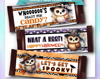 PRINTABLE Candy Bar Wrapper Templates | Halloween | Spooky Halloween Owls | PDFs | Instant Download