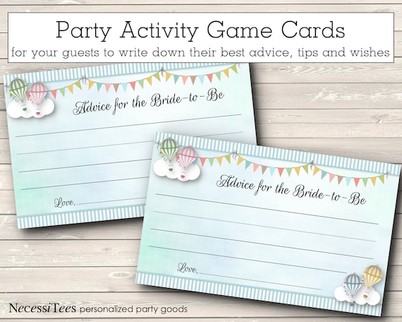 Bride to Be Advice Cards, Fun Party Activity Game Card, Pastel Hot Air Balloons, Clouds, Bridal Shower, Lingerie Shower Il_570xn