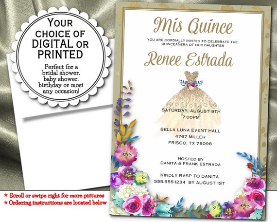 Party Invitations, Digital or Printed, Birthday, Quinceanera, Sweet 16 Il_570xn