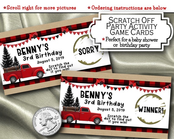 Scratch Off Cards, Party Activity, Game, Birthday Party, Baby Shower, Lumberjack, Red & Black Buffalo Plaid Flannel, Logging Truck, Timber Il_570xn