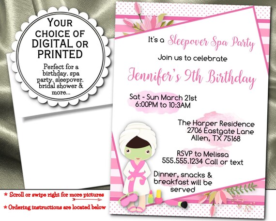Party Invitations, Mailable, Emailable, Virtual Party, Spa Beauty Theme, Pink Colors, Birthday, Bridal Party Spa Day, Sleepover, Spa Party Il_570xn