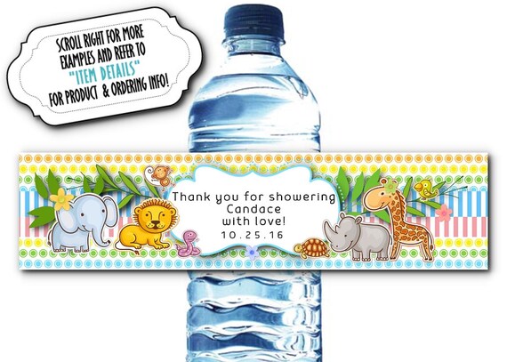 10 Waterproof Peel & Stick Water Bottle Labels, Baby Shower, Birthday Party, Baby Jungle Animals, Wild Animals, Pink, Blue, Green, Yellow Il_570xn