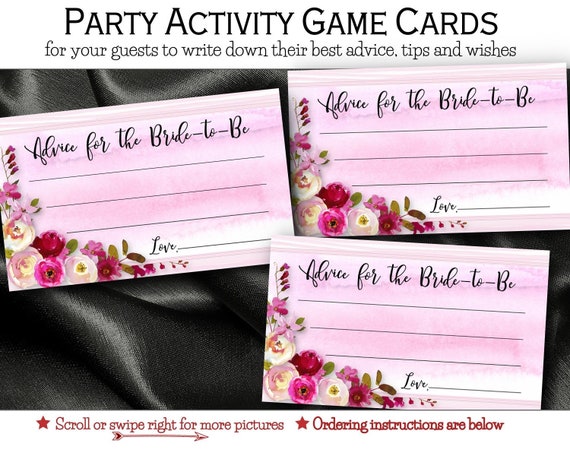 Bridal Shower Advice Cards, Party Game Card, Bride to Be, Bridal or Lingerie Shower, Bachelorette Party, Wine, Burgundy, Pink Roses Il_570xn