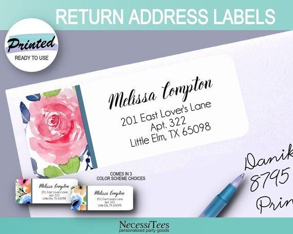 PRINTED Return Address Labels, Spring Flowers, Florals, Roses, Daisies, In 3 Color Choices, Pink, Blue, Yellow, 30 Labels to the Sheet Il_570xn