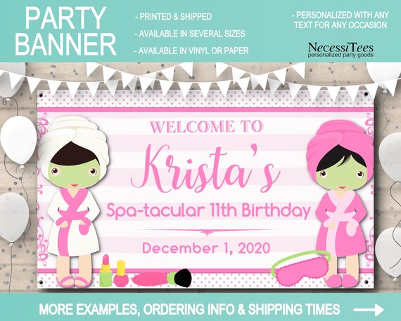 Vinyl or Paper Banner, In 4 Sizes, Spa Party, Birthday, Bridal Shower, Bachelorette, Sleepover Party, Pink Colors, Table Backdrop Il_570xn