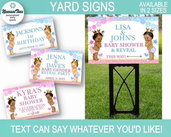 Yard Sign, Gender Reveal, Baby Shower, 1st Birthday, Prince, Princess, Royal, Pink, Blue, African American, Caucasian, Hispanic, In 2 Sizes Il_570xn