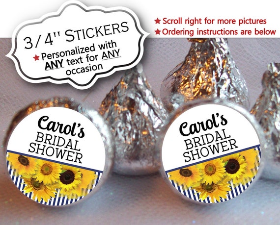 3/4 Inch Candy Stickers, Baby Shower, Bridal Shower, Birthday, Wedding, Sunflowers, Navy & Yellow Color Scheme, Sheet of 108 Stickers Il_570xn