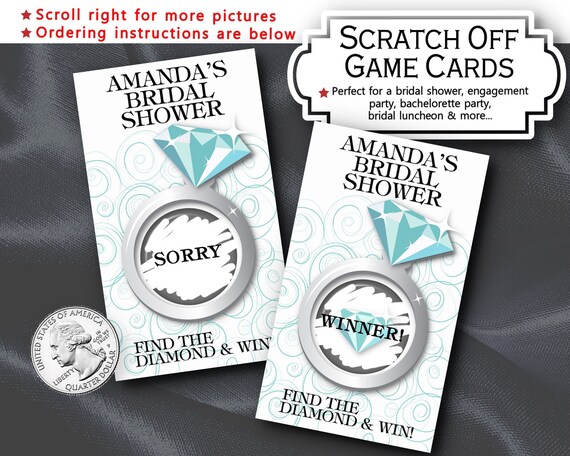 Scratch Off Game Cards, Party Activity, Bridal Shower, Engagement Party, Birthday, Aqua Blue & White Color Scheme, Diamond Ring Il_570xn