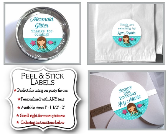 1", 1.5" or 2" Stickers, Labels for Favors, Birthday, Baby Shower, Mermaid, Fish, Starfish, Aqua, Turquoise, With ANY Text Il_570xn