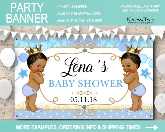 Vinyl or Paper Baby Shower Banner, In 4 Sizes, Little Prince Babies, Crown, Tiara, Royal, Pastel Blue, Baby Shower, Birthday Party, Backdrop Il_570xn