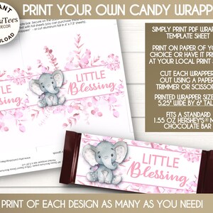 PRINTABLE Baby Shower Candy Bar Wrapper Templates Pink Colors Baby Elephant Eucalyptus 3 PDFs NON Editable Instant Download image 2