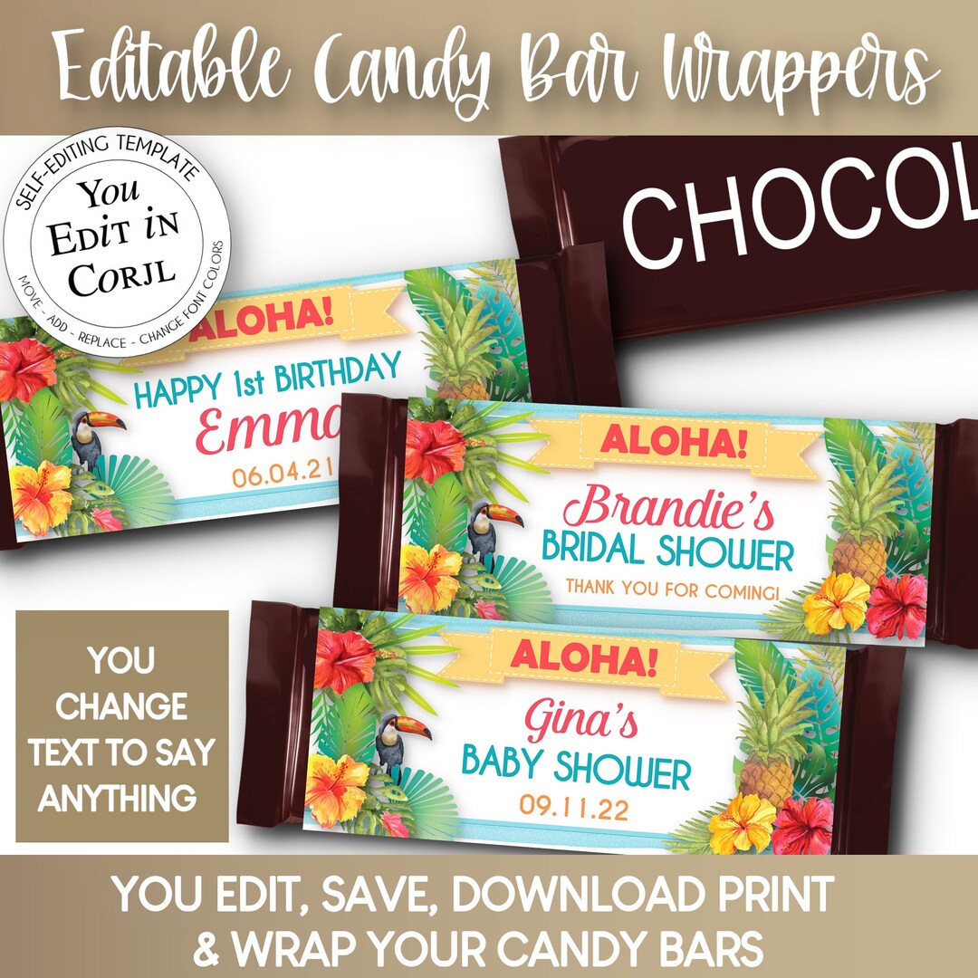 PRINTABLE Candy Bar Wrapper Template, Hawaiian Tropical, Hibiscus ...