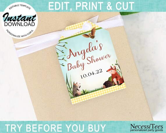 Gift Tags, Baby Woodland Animals, Forest Animals, Baby Shower, 1st Birthday, Instant Download, Edit & Print Yourself, Corjl Il_570xn