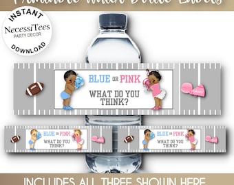 PRINTABLE Water Bottle Labels PDFs, Football Players, Cheerleaders, Baby Shower, Gender Reveal, Blue VS Pink, Print Your Own