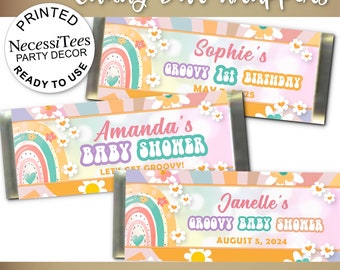 PRINTED Candy Bar Wrappers | Party Favors | Groovy Baby 60's Theme | Pastel Colors | Baby Shower | 1st Birthday