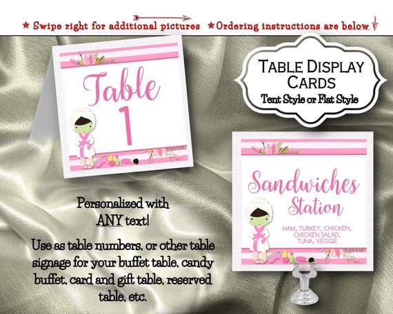 Table Numbers, Table Signage, Food Label Cards, Spa Beauty Party, Bridal Shower, Bachelorette Party, Birthday Party, Girls Night Out, Pink Il_570xn