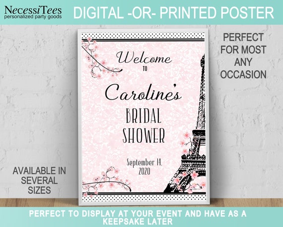 DIGITAL or PRINTED Welcome Poster, 8x10,11x14,16x20,18x24, French, Paris, Eiffel Tower, Pink, Black, Bridal, Baby Shower, Birthday, Sweet 16 Il_570xn