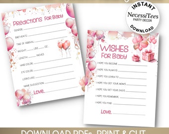 PRINTABLE Baby Shower Party Games | Balloons & Gifts | Shower Activity | Predictions for Baby | Wishes for Baby | Pastel Pinks