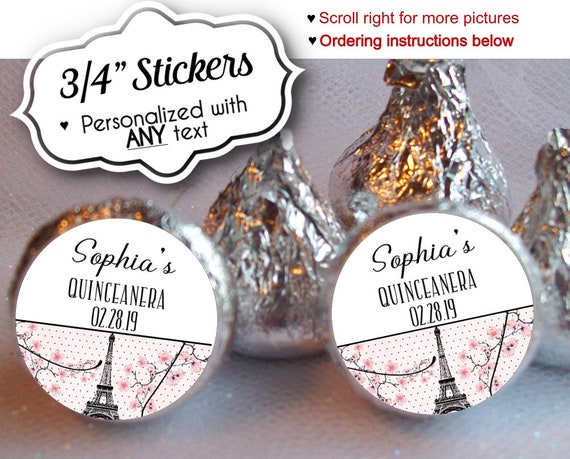 3/4 Inch Candy Stickers, French, Paris, Eiffel Tower, Pink, Black, Baby or Bridal Shower, Birthday Party, Wedding, Sheet of 108 Stickers Il_570xn