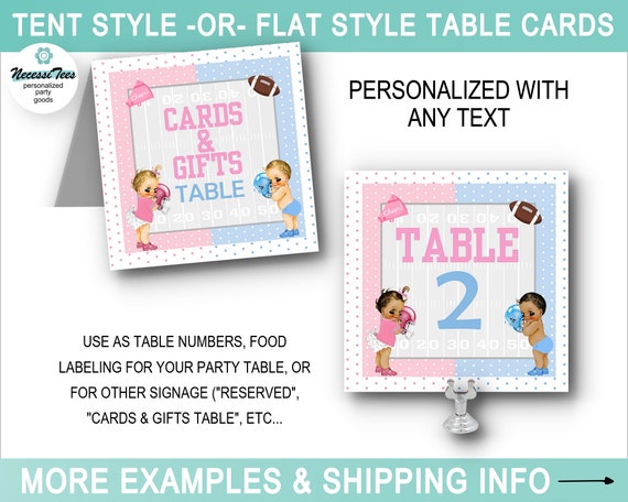 Table Display Cards, Table Number, Food Labeling, Table Signs, Baby Football Players, Helmets, Baby Shower, Baby Gender Reveal Party Il_570xn