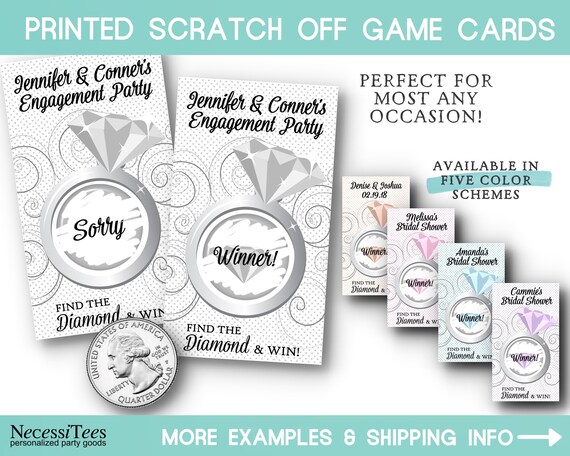 PRINTED Scratch Off Game Cards, Party Activity, Big Diamond Ring, Bridal Shower, Engagement Party, Birthday, Comes in 5 Color Schemes Il_570xn