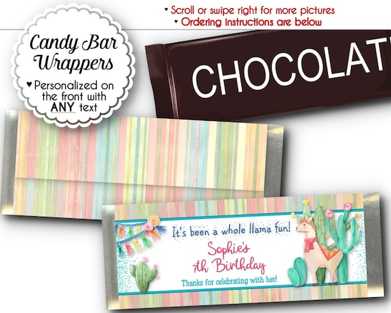 PRINTED Candy Bar Wrappers, Party Favors,Llamas Design, Alpacas, Baby Animal, Pastel Colors, Baby Shower, Birthday Party, Boy or Girl Il_570xn