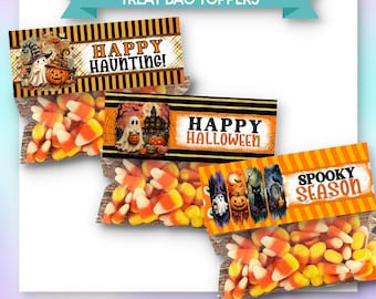 PRINTABLE  Treat Bag Toppers | Halloween Theme | Spooky Ghosts, Pumpkins | Orange, Black | 3 PDFs | Instant Download