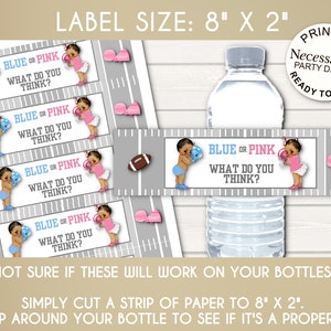 PRINTED Water Bottle Labels, Baby Football Players, Helmets, Pink, Blue, Baby Gender Reveal, Baby Shower, African Amer, Caucasian, Hispanic image 4