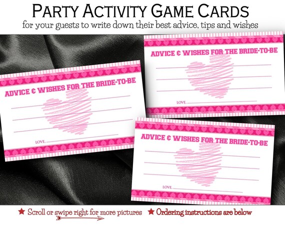 Bridal Shower Advice Cards, Party Game Card, Bride to Be, Bridal or Lingerie Shower, Bachelorette Party, Pink Stripes, Hot Pink Hearts Il_570xn