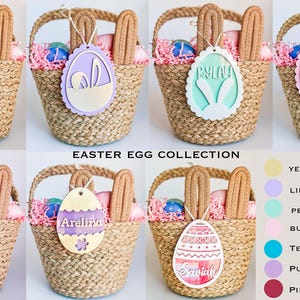 Easter basket name tag svg Kids easter basket tags svg Easter egg personalized basket tag laser cut files Easter decorations